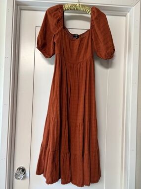 Lovely Day Rust Puff Sleeve Tiered Maxi Dress